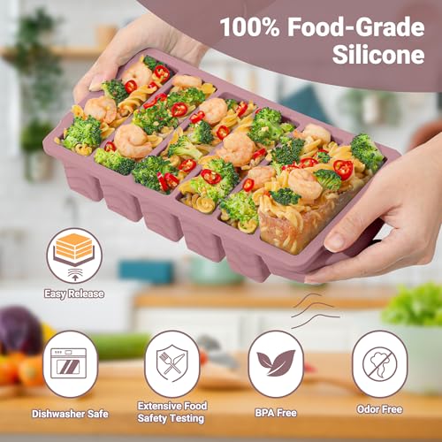 Image of 1 /2 Cup Silicone Freezer Molds with Lid, 2-Pack Silicone Freezer Trays for Soup, Sauce & Broth - Meal Prep Containers, Large Ice Cube Tray, Oven & Dishwasher Safe