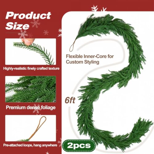 2Pcs 6FT Artificial Norfolk Pine Garland for Christmas Decorations - image 2