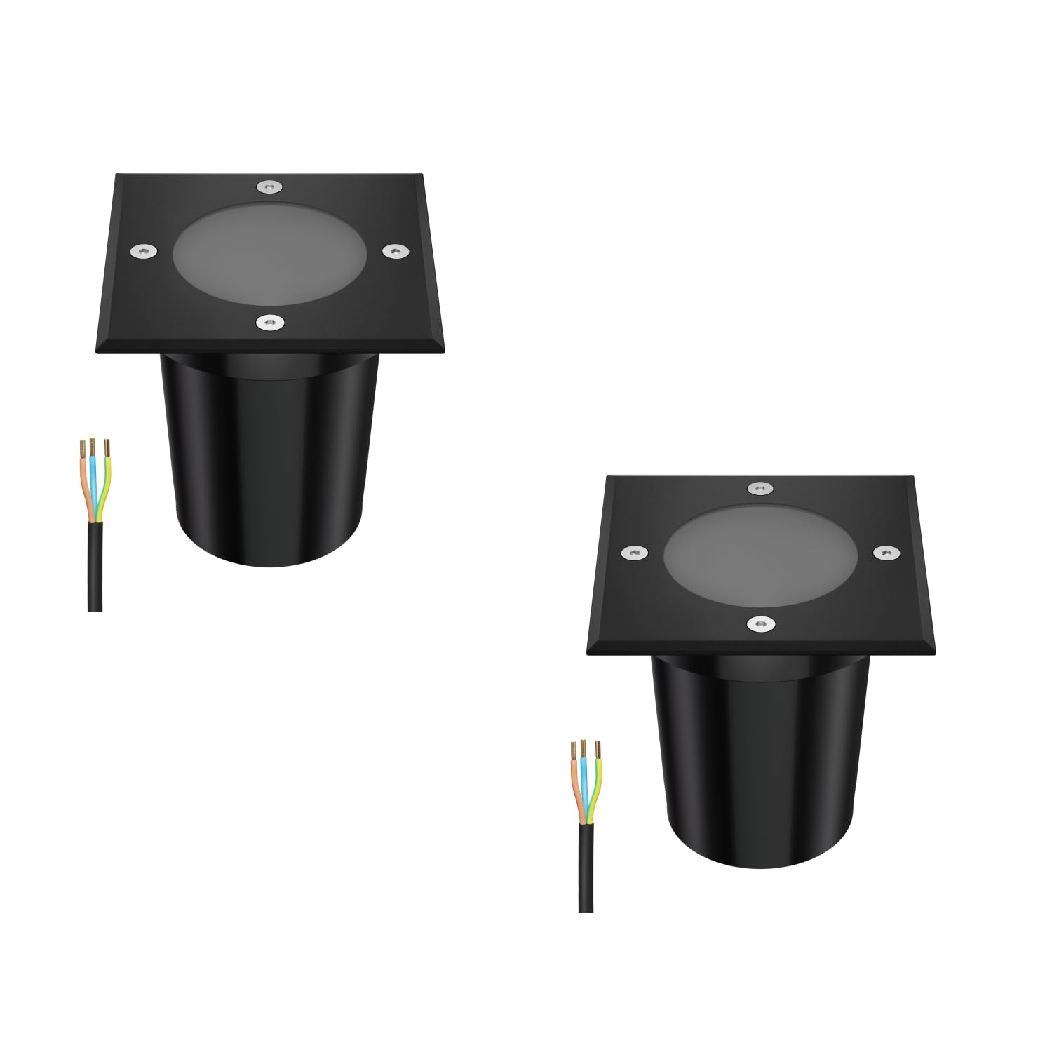 ledscom.de 2 Pieces Recessed Floor Light RELI for Outdoors, IP67, Black, Angular, 11 x 11cm, 1x GU10 max. 15W, Frosted