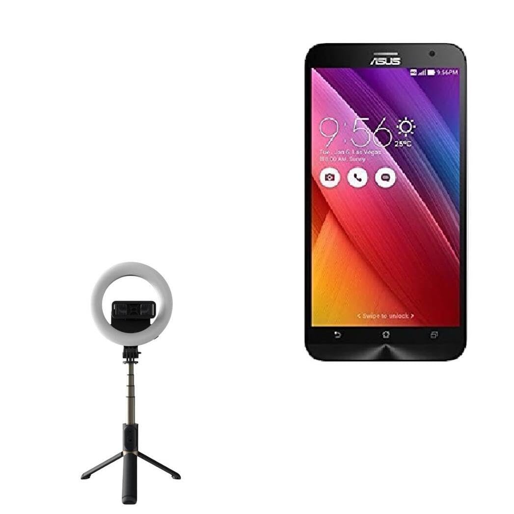 BoxWave Stand and Mount Compatible with ASUS Zenfone 2 ZE551ML - RingLight SelfiePod, Selfie Stick Extendable Arm with Ring Light - Jet Black
