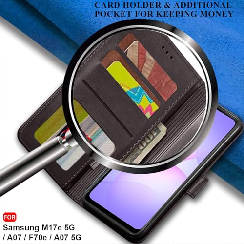 Image of TheGiftKart Flip Back Cover Case for Samsung Galaxy M17e 5G / A07 / F70e / A07 5G | Dual-Color Leather Finish | Inbuilt Stand & Pockets | Wallet Style Flip Cover Case (Faux Leather, Coffee & Brown)
