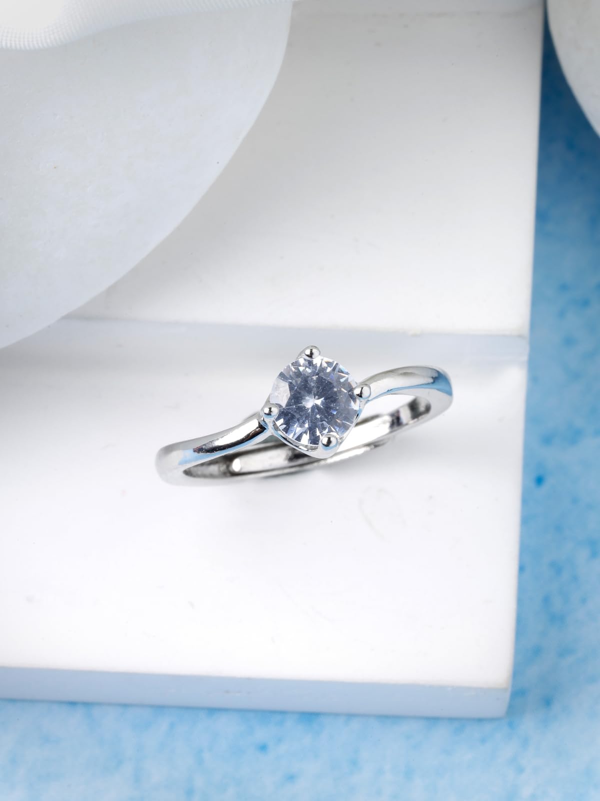 Stylish Rhodium Plated Solitaire Ring for Valentine Collection