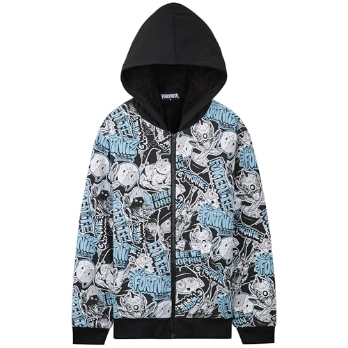 Fortnite Sudadera Cremallera para Niño y Chico con Bolsillos Tipo Canguro, 7-16 Años, Forro Sherpa Chaqueta con Capucha (15-16 Años, Multi)