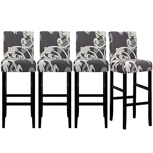 Image of Lellen Jacquard Bar Stool Cover Set of 4 - Stretch Dining Chair Cover,Bar Stool Seat Covers,Barstool Covers Slipcovers for Dining Room Short Swivel Counter Height Side Chairs(125897)