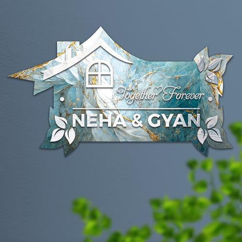 Image of BEE CREATIVE Laser Cutting Customise Name Plate for Home Entrance (Silver Elegance) | Modern Wooden Name Plate for Main Door, Indoor Name Board, Stylish Design for Flats, Apartments