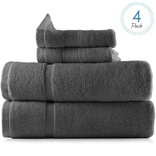 Image of Hearth & Harbor Bath Towels - 100% Ring Spun Cotton Luxury Towels - Ultra Soft & Highly Absorbent, Bathroom Towels, Floor Mat - Dark Gray