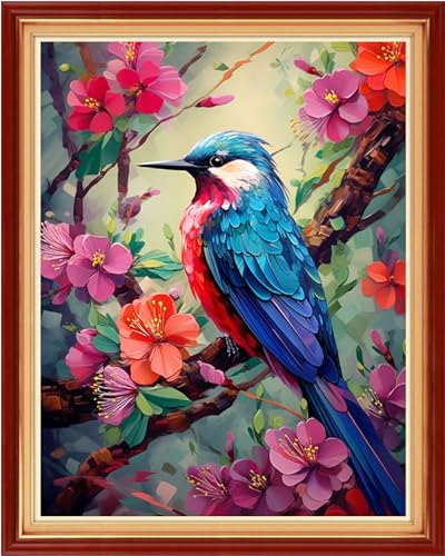 Image of Dimxvean Cross Stitch Kits, 16x20 inch, Birds and Flowers, HD Preprint Cotton Thread, Easy to Sew Design, Adults Beginners