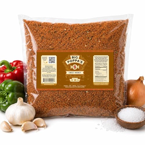 Big Poppa’s Sweet Money BBQ Rub – Prize-Winning Sweet & Savory Pork Seasoning with Granulated Honey – Gluten-Free Dry Rub for Ribs, Pulled Pork & More – Bulk Bag for BBQ, Smoking & Grilling (5lb)