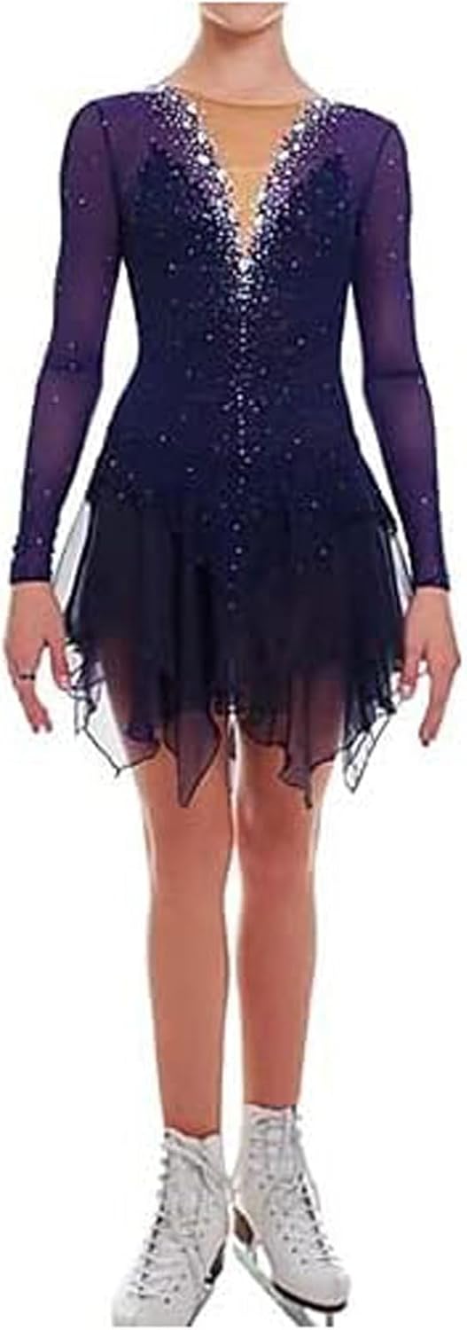 Professional Figure Skating Competition Dress Elastic Ice Roller Skating Skirt Handmade Ballet Gymnastics Costume