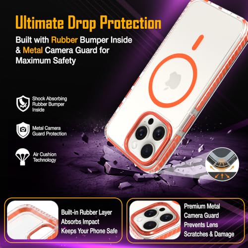 Image of Zapcase Crystal Clear Back case for iPhone 15 Pro Max | PC Back | TPU Bumper with Inner Rubber Grip | Metal Camera Guard Bezel | Metal Buttons | Scratch Resistant | 2 Layer Edge Protection | Orange