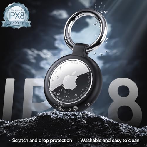 Inesore Hülle für Apple AirTag Anhänger, Wasserdichter Schlüsselanhänger & Carbonfaser-Optik für Air Tag, Kratzfeste Halterung für Haustierhalsband, Gepäckanhänger und Schlüsselbund (Schwarz) – Bild 4