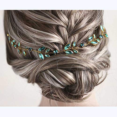 Drecode Rhinestone Bride Wedding Headband Green Crystal Hair Vine Bride Headpieces Bridal Hair Accessories for Women and Girls