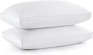 puredown® Goose Feather Down Pillows, Gusseted Bed Pillows for Sleeping 100% Cotton Cover, Set of 2 Standard Size