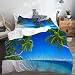 LASINSU Funda De Edredón,Remoto Exoticismo del Océano Pacífico Paisaje Turismo Luz del Sol Ramas de Palmeras，3 Pcs Ropa de Cama Funda Nórdica Sábana Bajera (240 * 260CM)