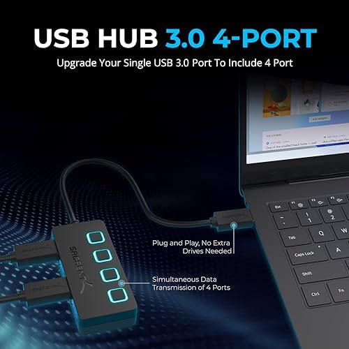 SABRENT four port USB hub with individual LED power switches