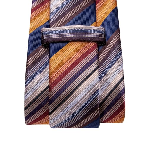 Image of Dubulle Mens Paisley Striped Tie Woven Necktie for Men and Handkerchief Cufflinks Set Wedding Formal Business