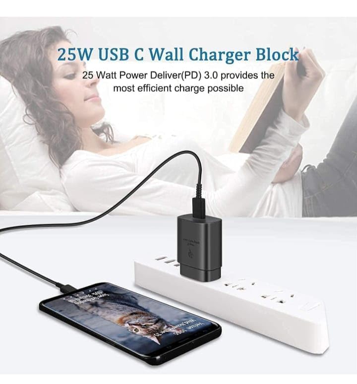 Image of Orignal 25W USB Type-C Super Fast Charger Compatible for Samsung S23 Ultra, S23, S22 Ultra, S22, S21 FE, S20 FE 5G, M14 5G,M34 5G,M53 5G,M54- Black (Only Adapter)(CXZ15)