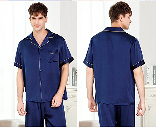 Men's Silk Sleepwear Pajamas,Short-Sleeve Shirt & Long Pants,100% Silk(Main),5 Colors,真丝睡衣3