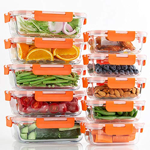Image of C CREST [10-Pack] Glass Food Storage Containers - Food Prep Containers with Lids - Microwave, Oven, Freezer and Dishwasher Safe