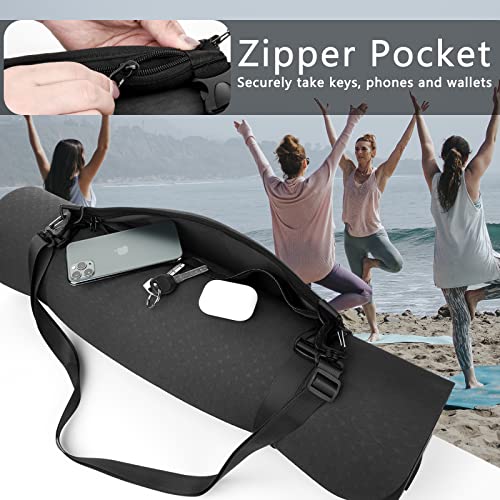 Camstic Yoga Mat Carrier Strap Shoulder Bag With Large Compartment Zipper Pocket, Black #TOP2