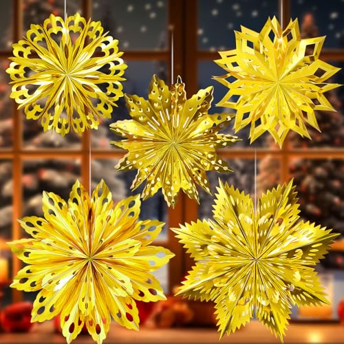 Copkim 5 Pcs Christmas Paper Star Lanterns 3D Xmas Paper