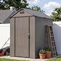 Patiowell 4x6 FT Plastic Outdoor Storage Shed with Floor, Resin Outside Shed with Lockable Door and Vents, Garden Sheds for Backyard, Patio, Lawn Mower, Dark Grey