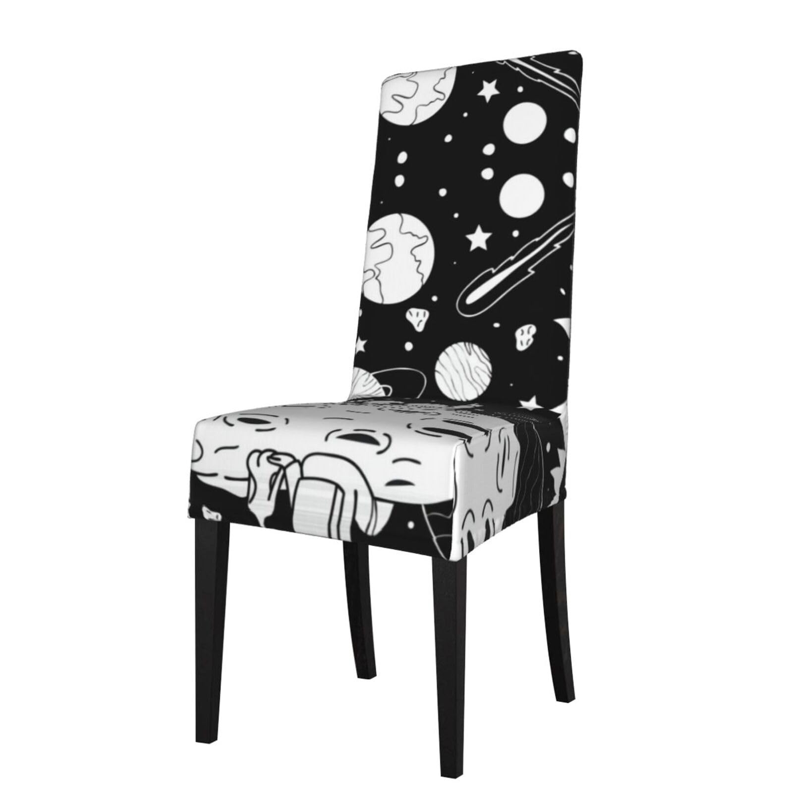 Yyhwhjde Black Astronaut Prints Dining Chair Throw Covers - Stretchable Spandex Slipcovers For Chair Protection & Refreshing Your Dining Room
