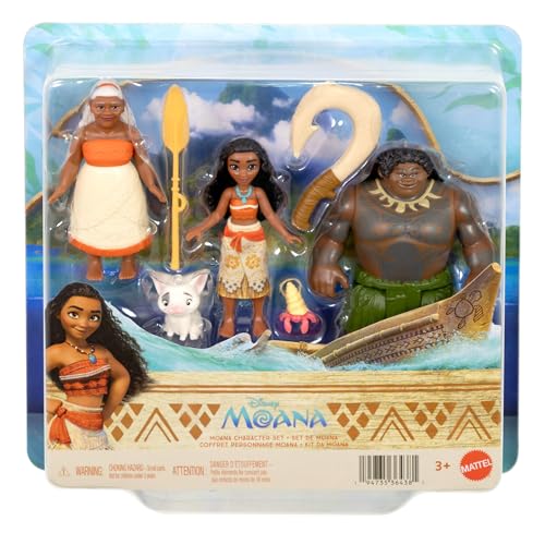 Mattel Disney Coffret de 3 Petites poupées Vaiana avec Vaiana, Maui, Le Demi-Dieu et Gramma Tala, Pua Le Cochon, Une Figurine Crabe et 2 Accessoires,...
