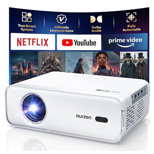 Aurzen EAZZE D1 Smart Projector with WiFi and Bluetooth, Netflix-Officially-Licensed, Auto Focus & Keystone, DoIby Audio, Zoom, Native 1080P Movie, Portable Outdoor Mini Projector, White