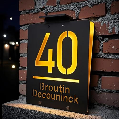 Señal De Número De Casa Solar Moderna Personalizada - Placa De Dirección De Acrílico Grabada 3D Personalizada Iluminada Para La Calle Del Patio De Casa | 6 Colores | Iluminado Por Led(24x28cm)