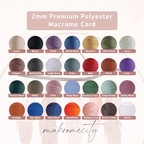 image for Makromecity, Polyester Macrame Cord 2mm x 250 yards (750 feet) 2mm Pol