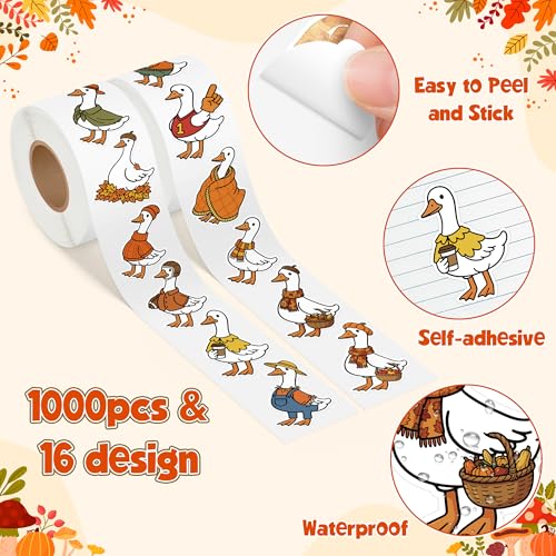 Image of Autumn Silly Goose Sticker - 2 Rolls Waterproof Vinyl Self Adhesive Decals Easy Peel for Laptop Water Bottle Scrapbook Journal Planner DIY Craft Gift Supplies School Work Desk Locker Decor