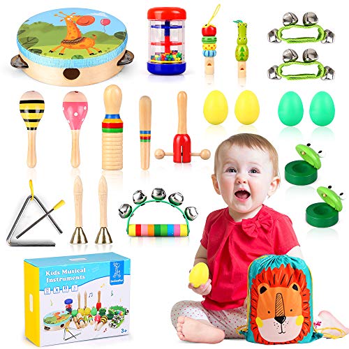 Kids Wooden Musical Percussion Instruments Sets, 23PCS 12 Types Multifunctional Percussion Instruments Toys with Carrying Bag Preschool Education Learning Musical Gifts for Toddlers Boys Girls