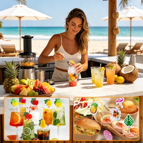 NKFBEV 112 Pièces Hawaïenne Luau Table Jupe Set, Décorations de Fête Hawaïenne, Décorations de Fête Hawaïenne, Bannière,Fleurs,Feuilles de Palmier,Parapluies Multicolores Ananas, Pour Plage, Tropicale – vue 6