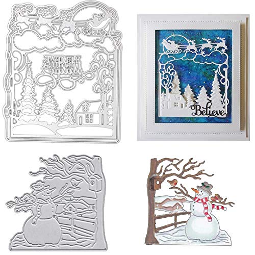 Escena de nieve navideña Troqueles de corte de metal Plantillas de plantilla de estampado decorativo para álbum de recortes DIY Tarjetas de papel Manualidades 2PCS