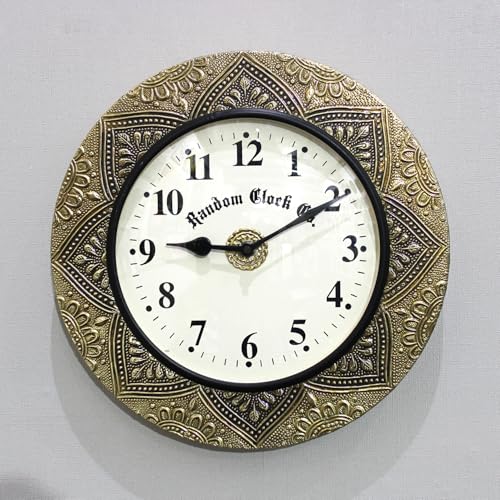 Image of RANDOM Brass Decorative Sweep Silent Wall Clock, Antique Gold, Embossed Mandala Frame, Round, Vintage Style 30 cm for Home Office
