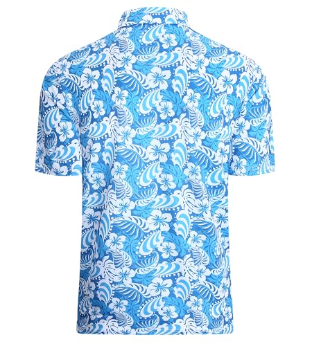 Alex Vando Mens Hawaiian Golf Shirt Moisture Wicking Digital Print Golf Shirts for Men