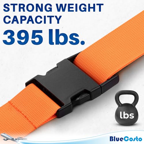 Image of Luggage Straps for Suitcases - TSA Approved - Orange, 4 PK - Premium Nylon Belts for Suitcase, Briefcase & Travel Bag - Adjustable Strap Length 46 inch - 78 inch