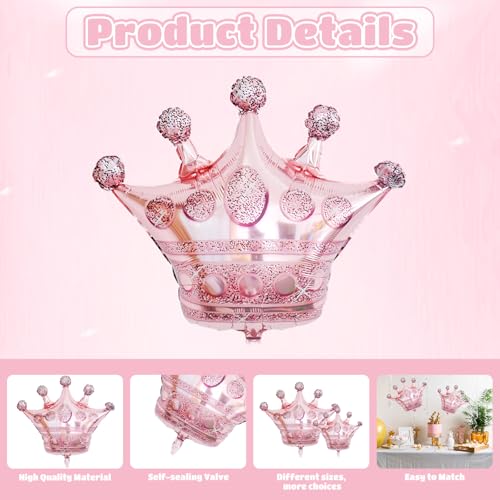 Image of 10pcs Rose Gold Crown Balloons, Rose Gold Crown Foil Balloons, Large Aluminum Foil Balloon With Two Sizes For Birthday Baby Shower King Royalty Theme Party Wedding Bachelorette Engagement Decor