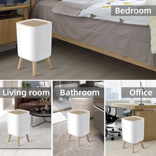 Image of House of Quirk Bathroom Trash Cans with Lids, 8 Litre Modern Office Trash Can for Near Desk, Kitchen Garbage Can Small Garbage Bin, Nordic Waste Bin (White)