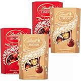 Lindt Lindor Chocolate Truffles Gift Pack, Milk and Assorted Flavours, 4 Boxes