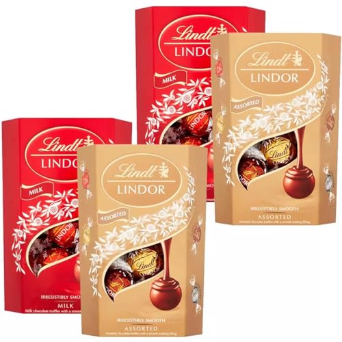 Lindt Lindor Chocolate Truffles Gift Pack, Milk and Assorted Flavours, 4 Boxes