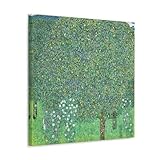 Jugendstil-Wandkunstdruck, Rosenbüsche unter den Bäumen von Gustav Klimt 1905, mit üppigen Bäumen und blühenden Rosen, Wandkunst, Schlafzimmerdruck, Heimdekoration, hängendes Bild, Leinwand, Gemälde