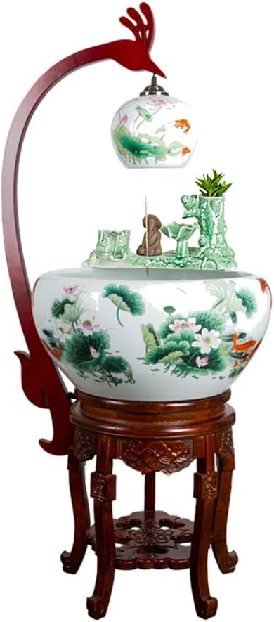 Fish Bowls Hydroponic Plant Container Aquarium Fish Tank Ceramic Cabinet Multicolored Lotus Goldfish Tank Floor-to-ceiling Flow Water Tank Home Porch Living Room Viewing Fish Bowl Aquarium Entry Fish