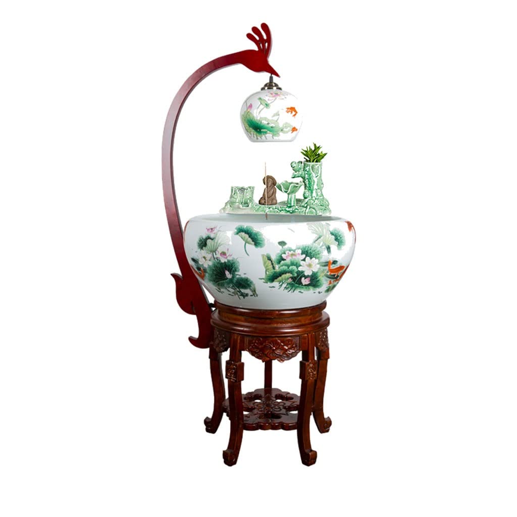 Small Fish Tank Aquarium Fish Tank Ceramic Cabinet Multicolored Lotus Goldfish Tank Floor-to-Ceiling Flow Water Tank Home Porch Living Room Viewing Fish Bowl Fish Tank Kit(C)