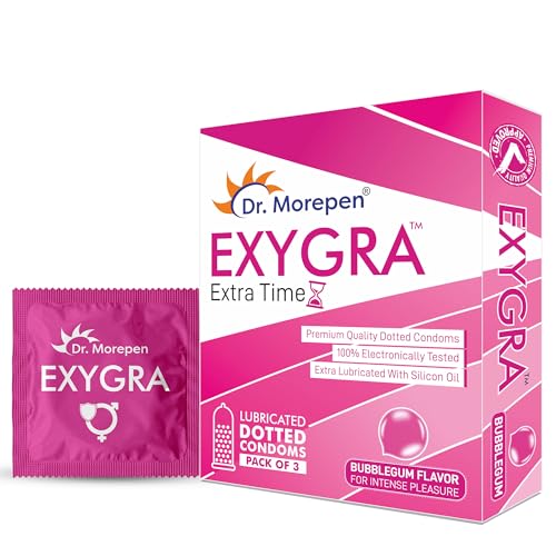 Image of Dr. Morepen Exygra Condoms- Ultra-thin, Lubricated, Extra Dotted, Bubblegum Flavour 30 count