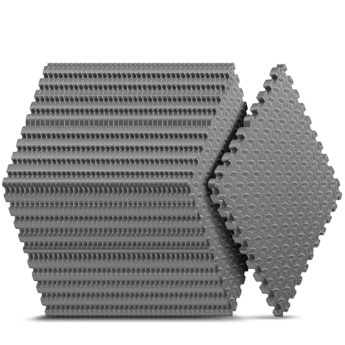 Image of 32 Pack Home Gym Mat, Puzzle Exercise Mat, 1of EVA Interlocking Foam Floor Tiles for Home Workout Equipment and Kids' Play Areas - Grey, 24 in x 24 in x in - 32 Tiles (Grey, 32 Pack 128 sq ft)