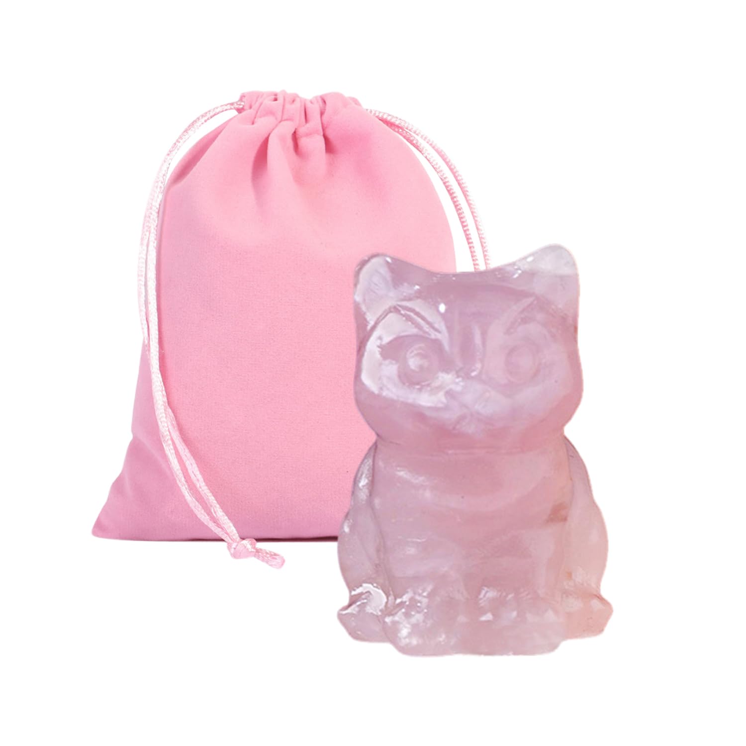 1 Pink Cat Ornament And 1 Storage Bag, Home Desktop, Animal Decorative Ornaments, Crystal Ornaments