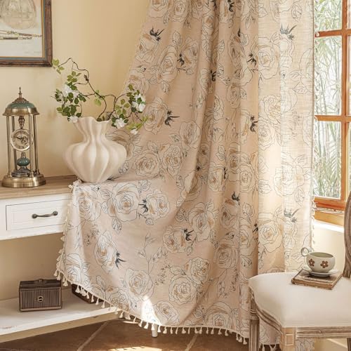 OYX Boho Floral Light Filtering Curtains 96 Inch 2 Panels