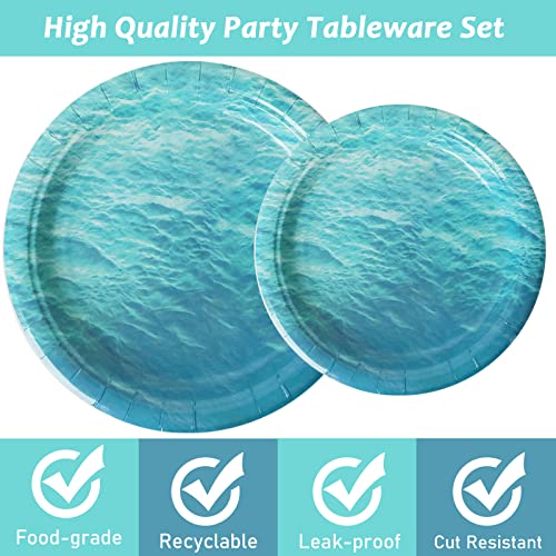 Image of gisgfim 96 Pcs Ocean Sea Plates and Napkins Party Supplies Ocean Waves Birthday Party Tableware Set Sea Theme Party Decorations Favors for Birthday Baby Shower for 24 Guests